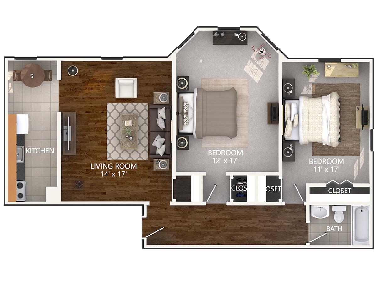 2 Bedroom Floor Plan at Connecticut Plaza Apartments in Washington, DC